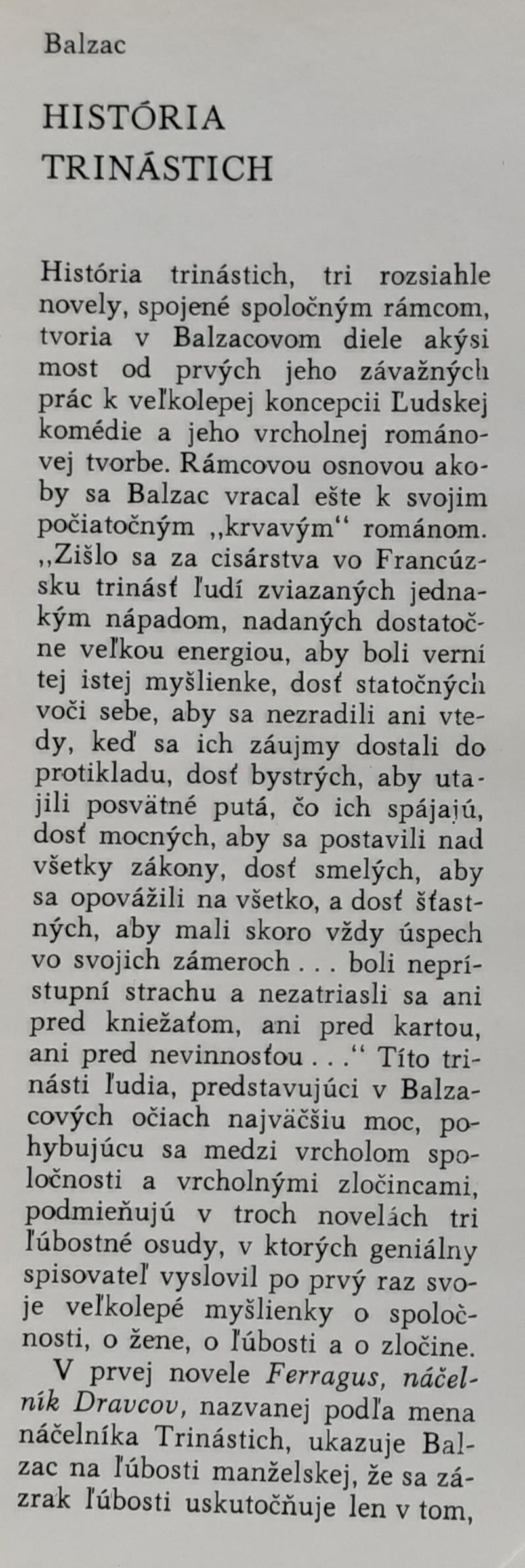 História trinástich / Balzac
