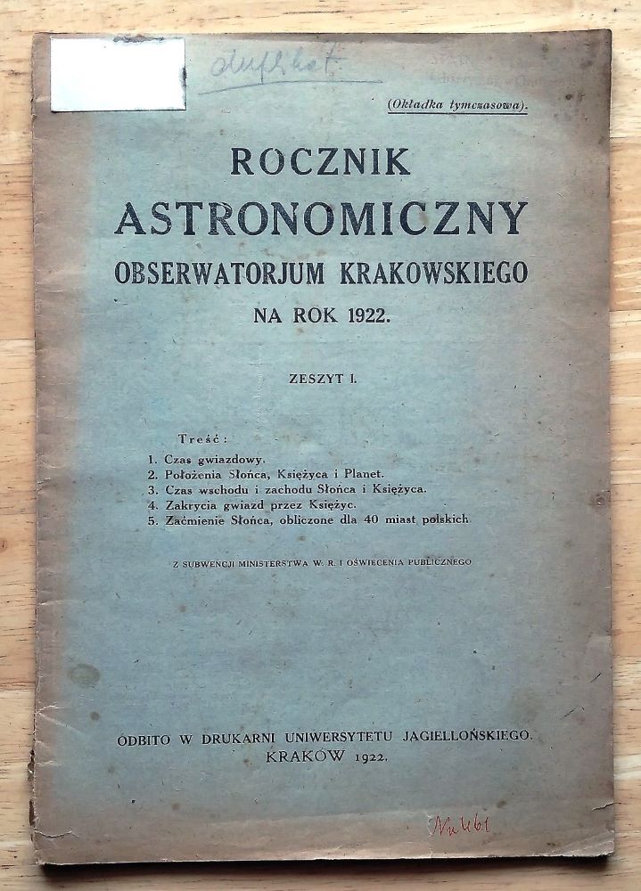 Rocznik astronomiczny Obserwatorjum Krakowskiego na rok 1922