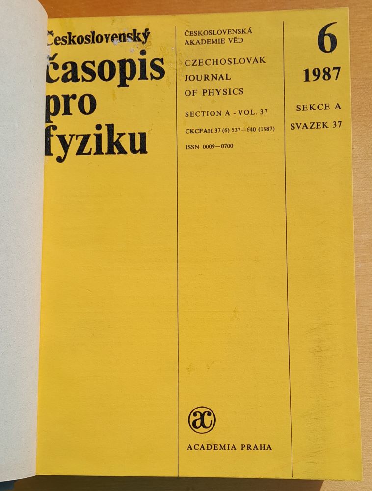 Československý časopis pro fyziku 1.- 6./1987 / Sekce A / Svazek 37