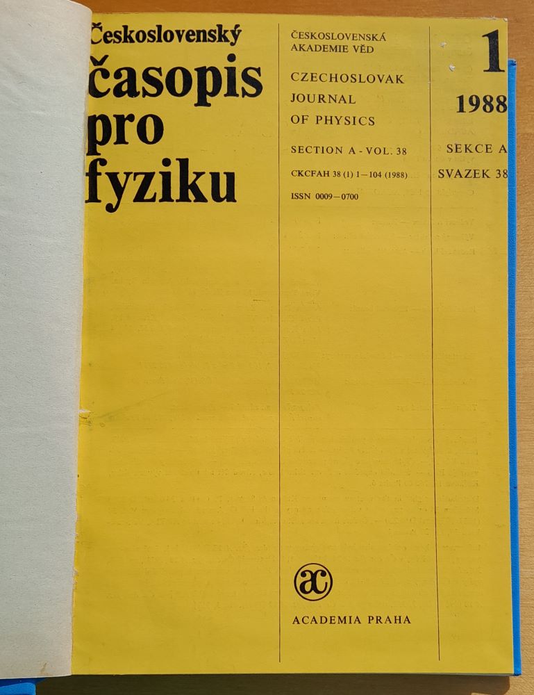 Československý časopis pro fyziku 1.- 6./1988 / Sekce A / Svazek 38