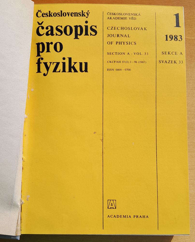 Československý časopis pro fyziku 1.- 6./1983 / Sekce A / Svazek 33