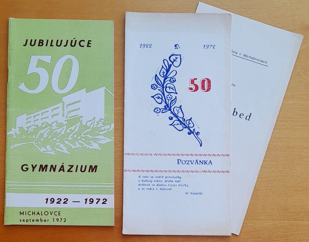 Jubilujúce gymnázium Michalovce 1922-1972 + Pozvánky