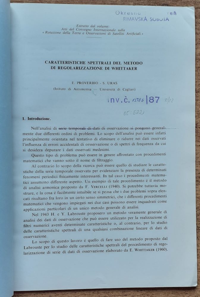 Caratteristiche spettrali del metodo di regolarizzazione di Whittaker
