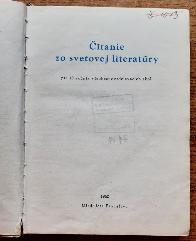 Čítanie zo svetovej literatúry pre 10 ročník všeobecnovzelávacích škôl