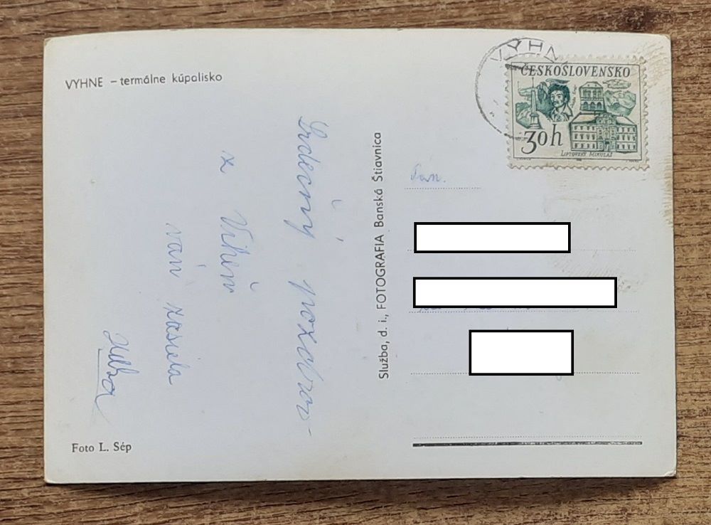 Vyhne - Termálne kúpalisko Baník - Známku narhol Vincent Hložník - 1968