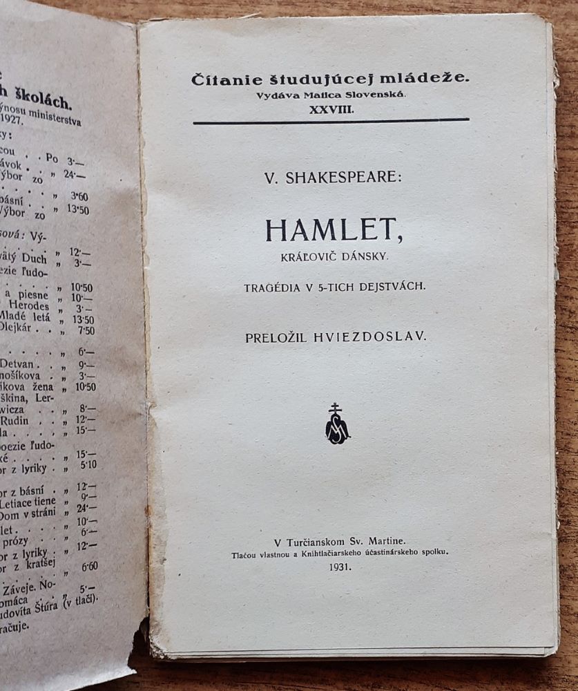 Hamlet, kráľovič dánsky / Tragédia v 5-tich dejstvách