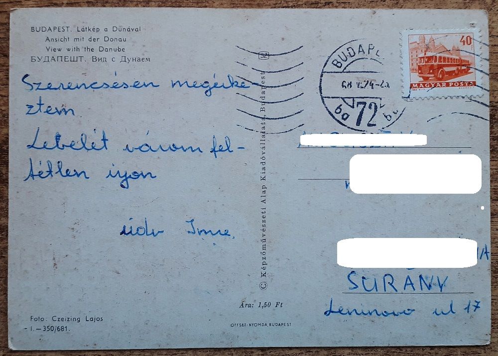 Maďarsko - Budapešť - Látkép a Dunával - 1974