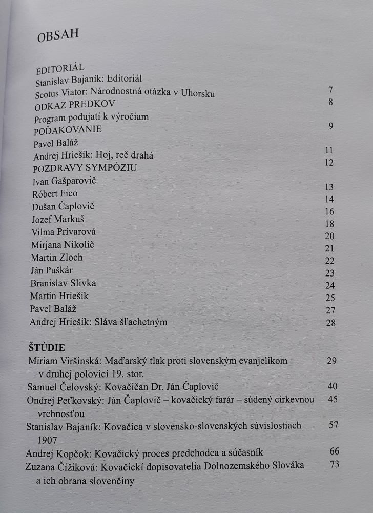 Odkaz predkov, Kovačica pamätá