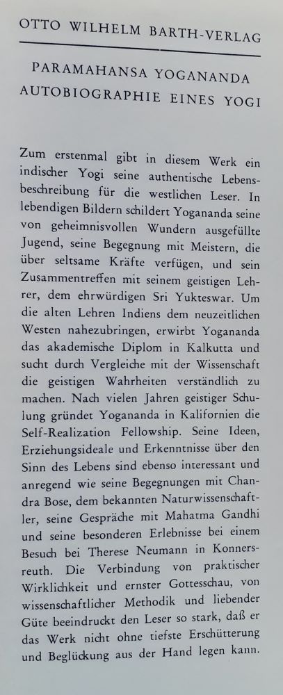Autobiographie eines Yogi, Autobiografia jogína