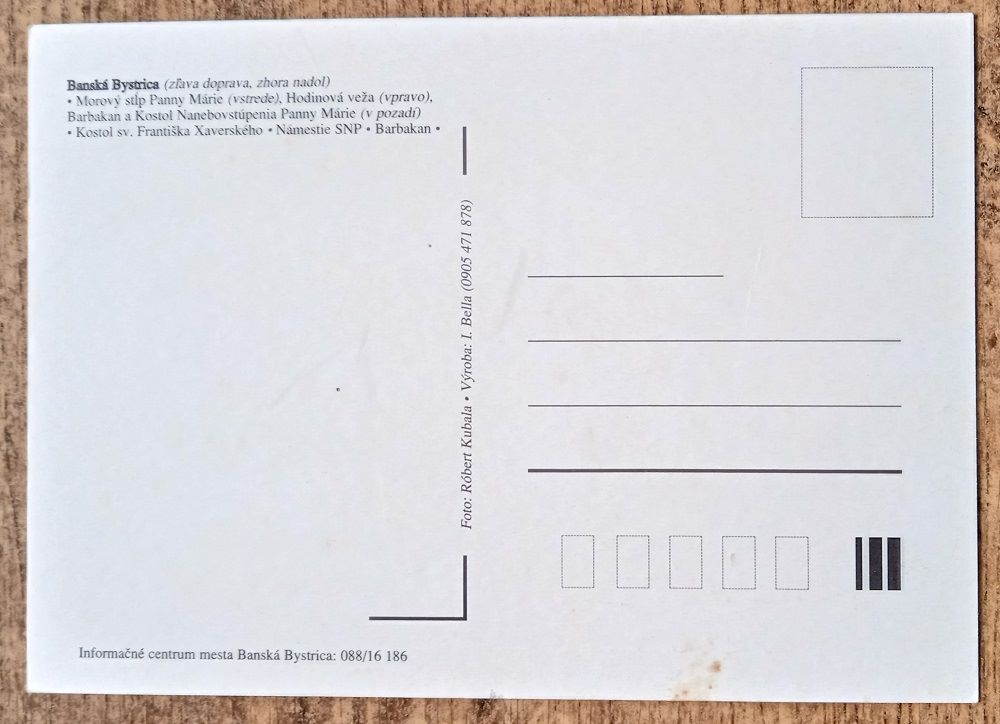 Banská Bystrica - Morový stĺp Panny Márie - Barbakan - Kostol Nanebovstúpenia Panny Márie -Kostol sv. Františka Xaverského - Námestie SNP
