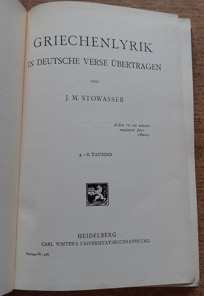 Griechenlyrik in deutsche verse ubertragen
