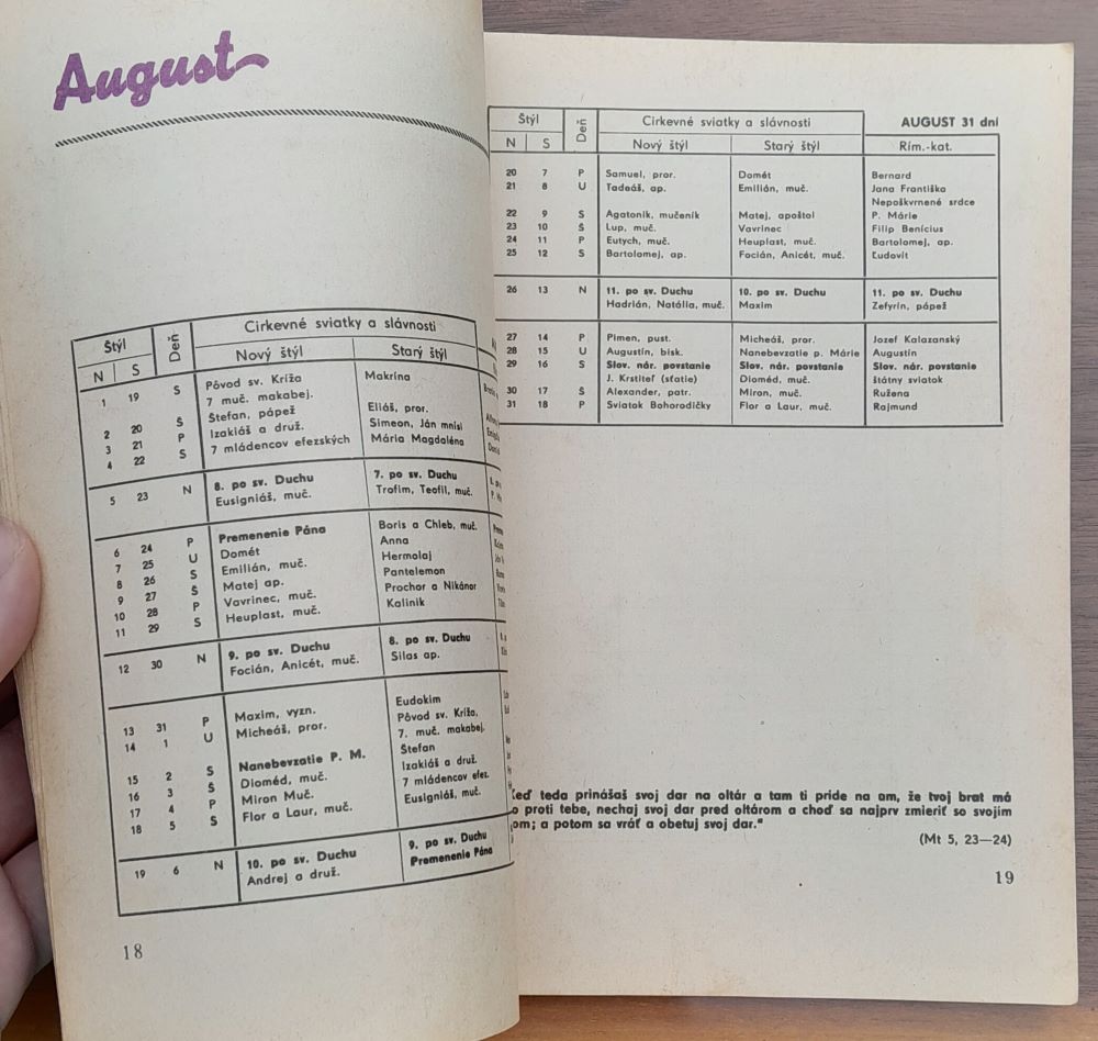 Kalendár slova pre greckokatolíkov na rok 1973