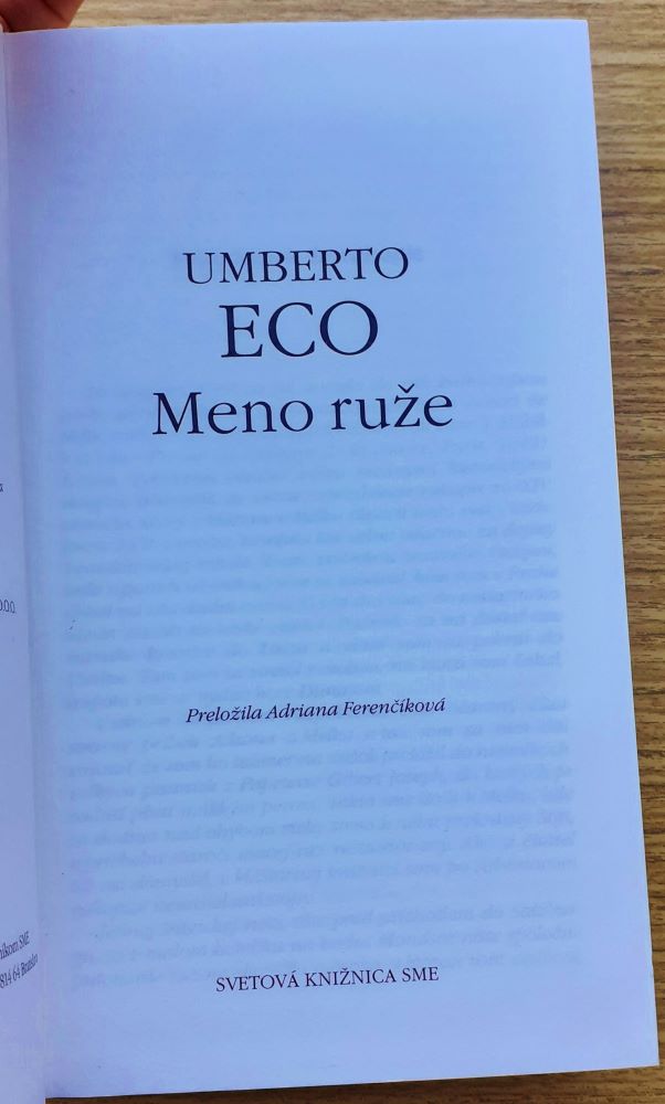 Meno ruže / Svetová knižnica SME 20. storočie - zväzok č. 1