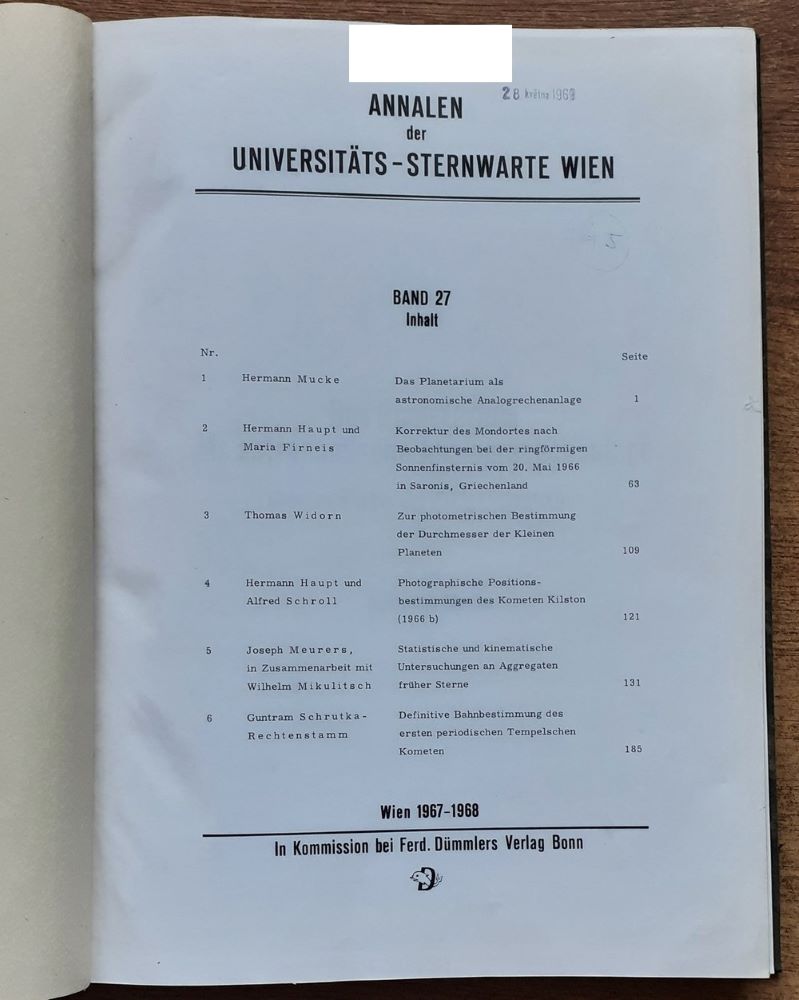 Annalen der Universitäts-Sternwarte Wien