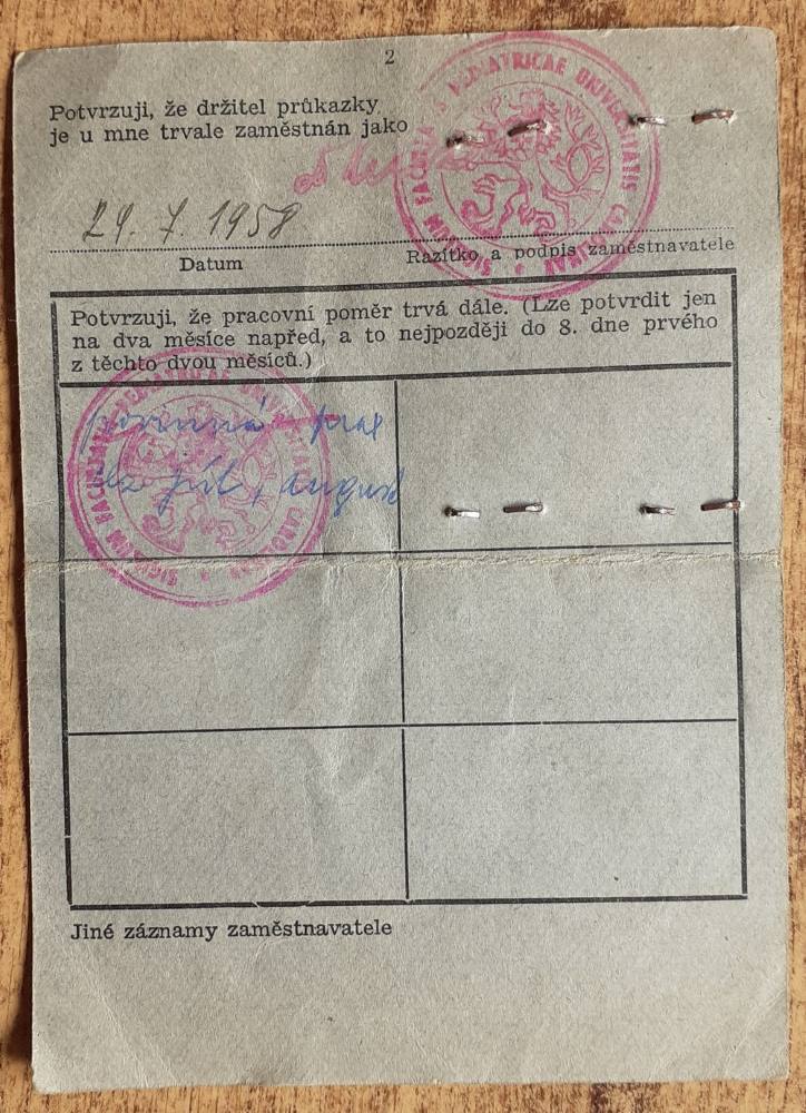 Prúkazka na dělnické jízdenky 1959