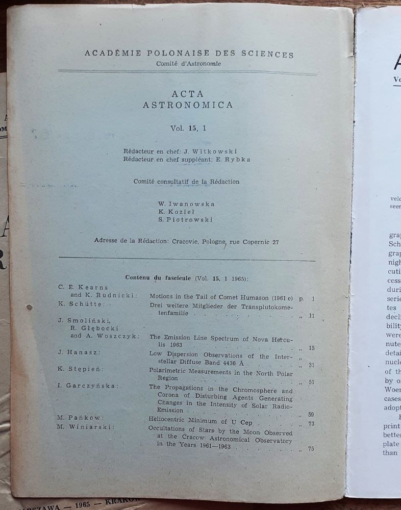 Acta Astronomica / Vol. 15 / 1-3