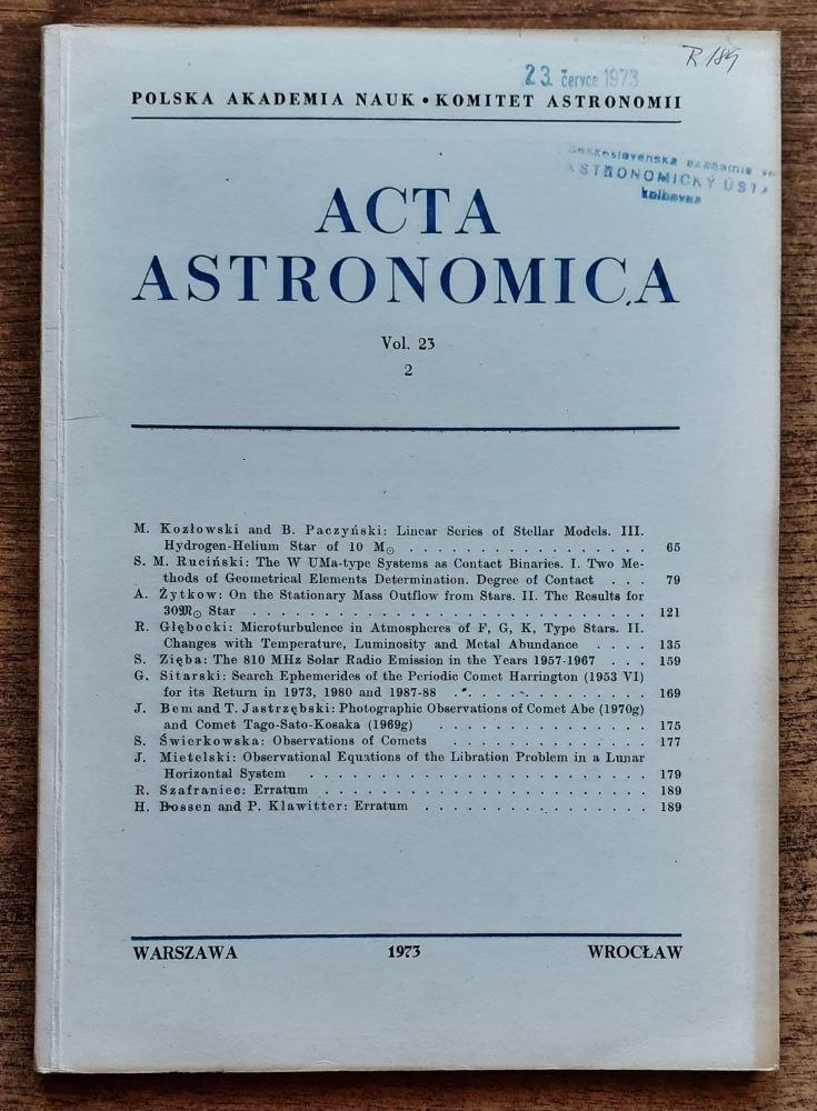 Acta Astronomica / Vol. 23 / 1-4