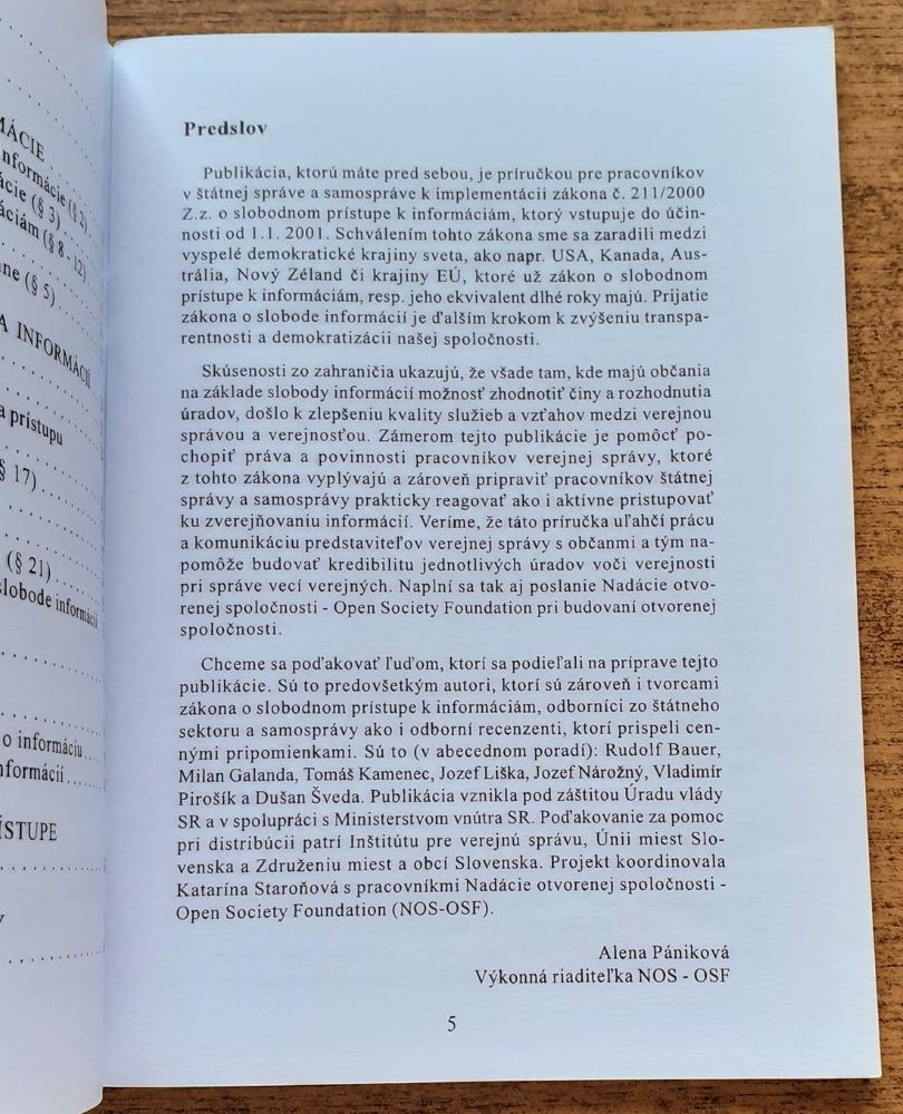 Zákon o slobodnom prístupe k informáciám / Príručka pre pracovníkov v štátnej správe a samospráve