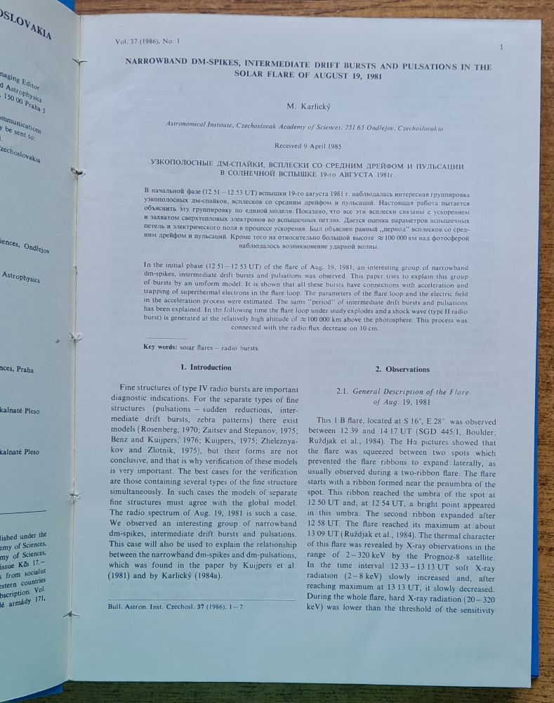 Bulletin of the Astronomical Institutes of Czechoslovakia 1 - 6 / 1986