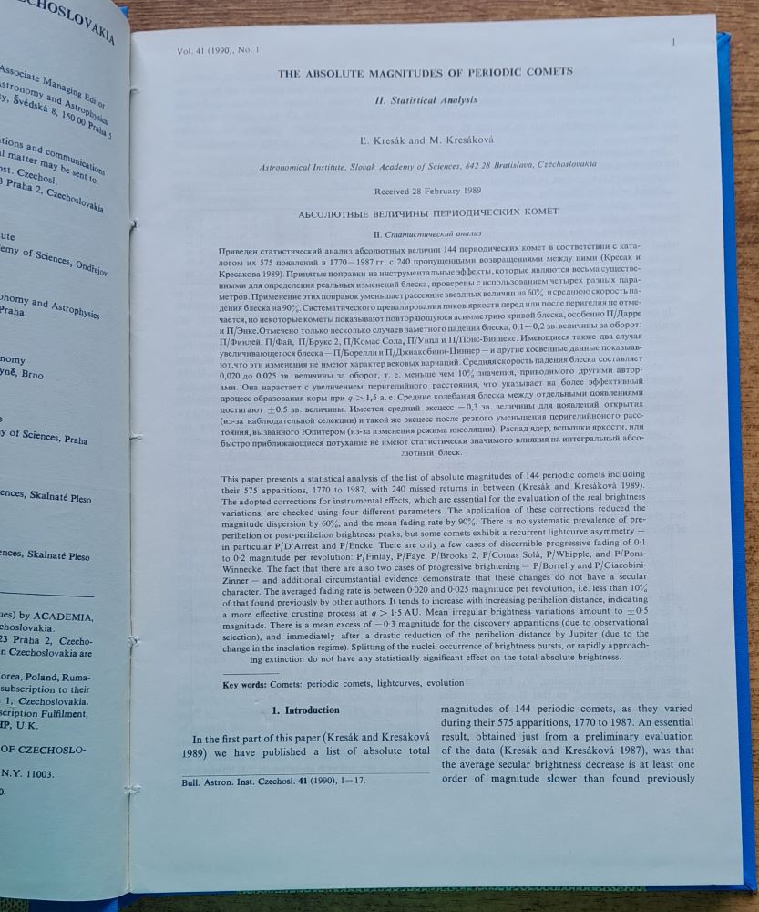 Bulletin of the Astronomical Institutes of Czechoslovakia 1 - 6 / 1990
