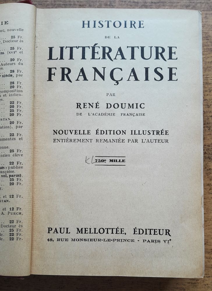 Histoire de la Littérature Francaise / Dejiny francúzskej literatúry