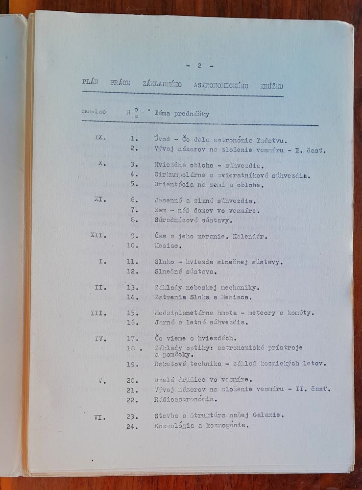 Plán práce Astronomického krúžku pre ZDŠ v Západoslovenskom kraji / Metodický materiál
