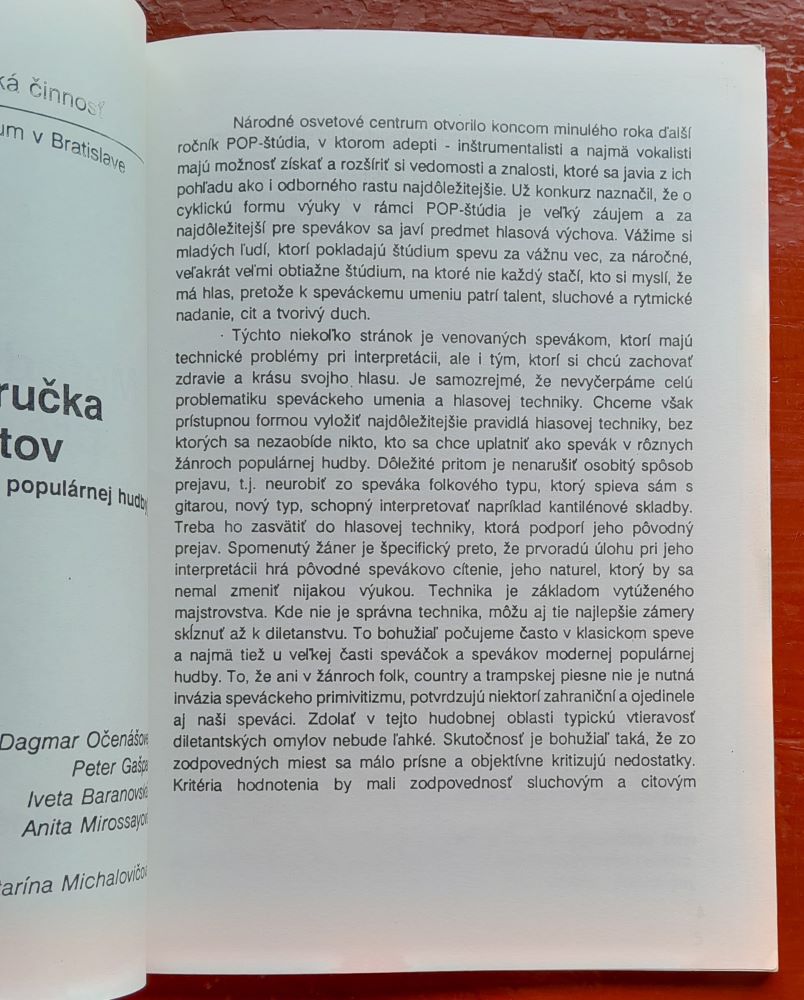 Metodická príručka pre interpretov - spevákov rôznych žánrov modernej populárnej hudby