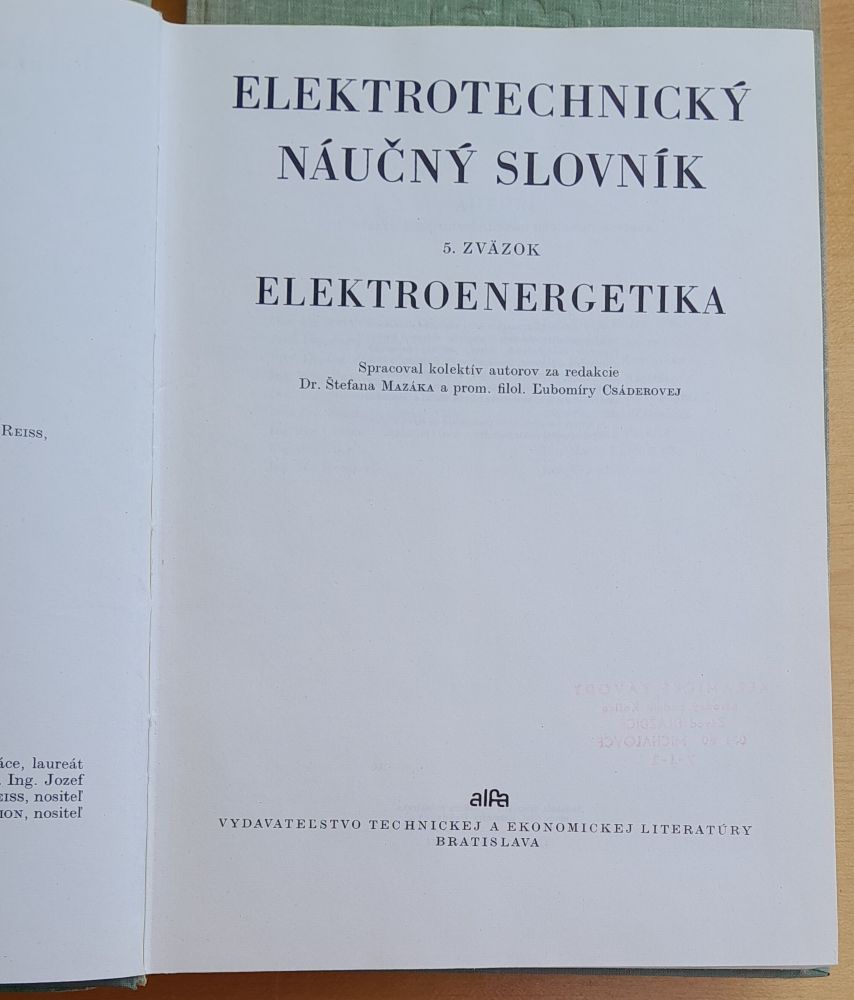 Elektrotechnický náučný slovník 1. 2. 4. 5. zväzok