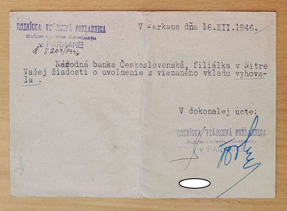 Korešpondenčný lístok z roku 1946