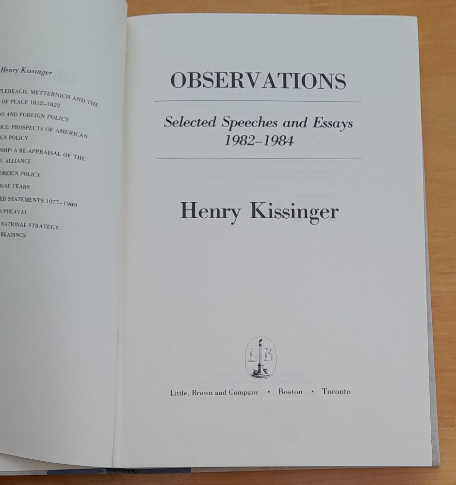 Observations: Selected Speeches and Essays 1982 - 1984