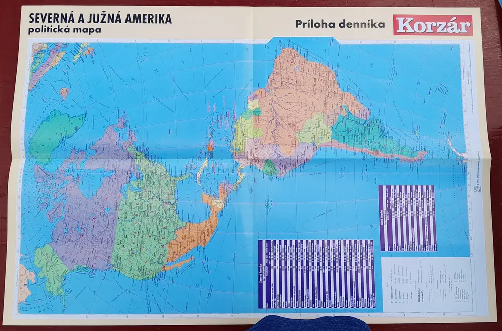Politická + všeobecnogeografická mapa - Severná a južná Amerika / 1 : 30 000 000