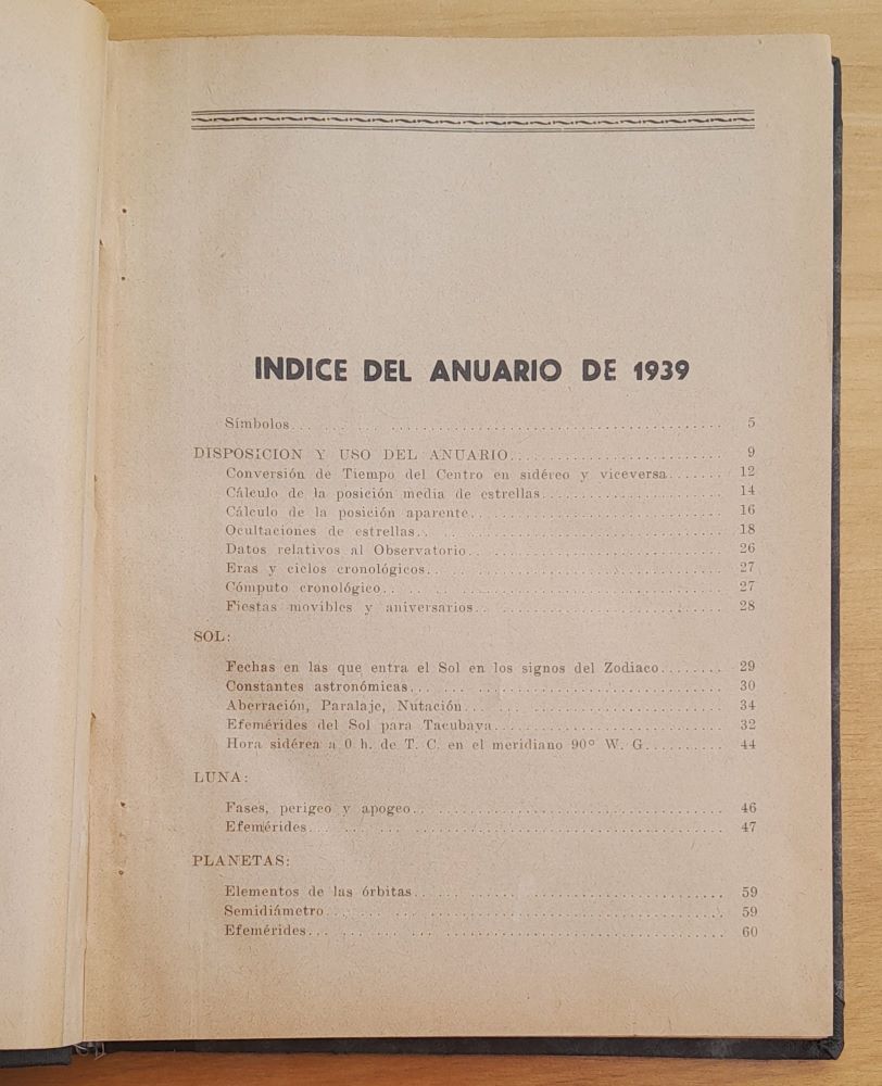 Anuario del Observatorio Astronomico Nacional de Tacubaya / Para el ano de 1939 / Ročenka astronomického observatória