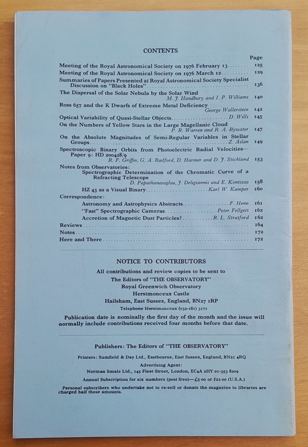 The Observatory a Review of Astronomy 1976