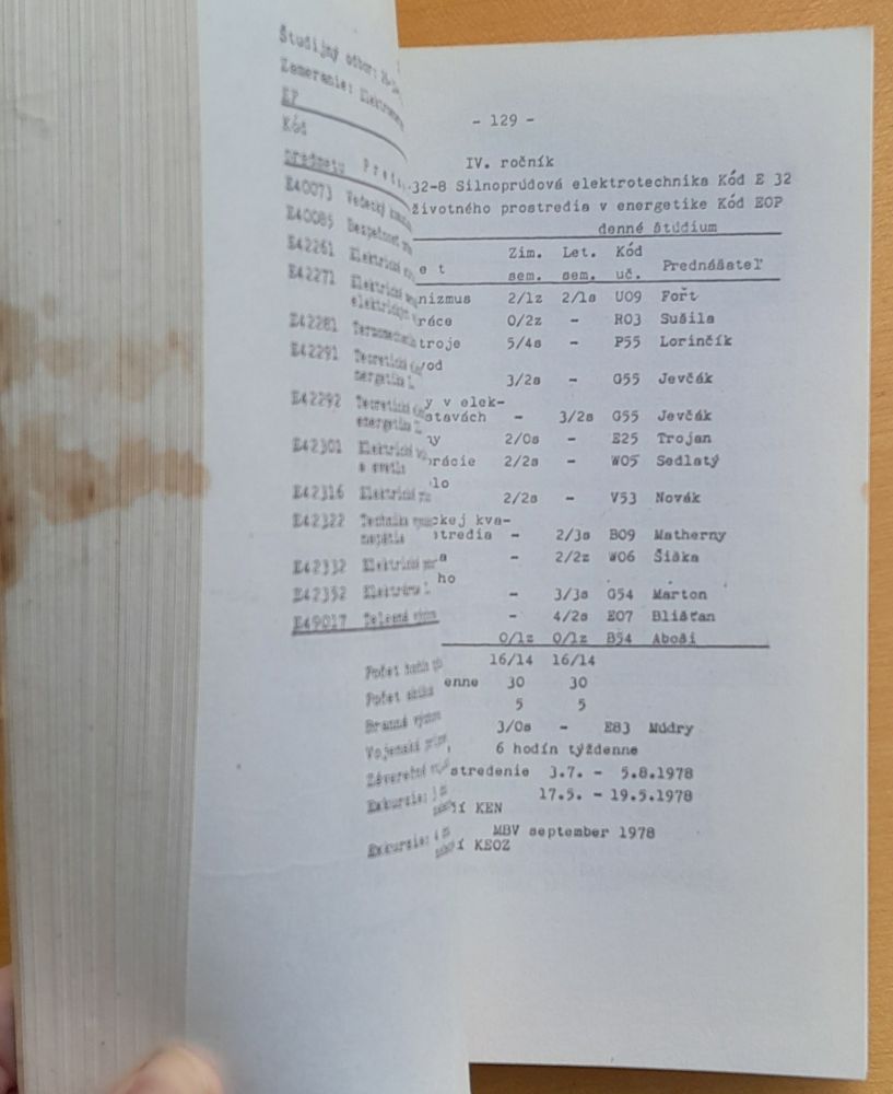 Študijný program na školský rok 1977-78