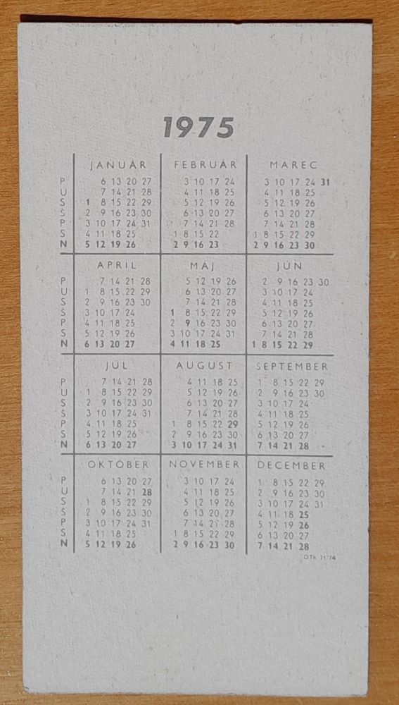 Vreckový kalendárik 1975