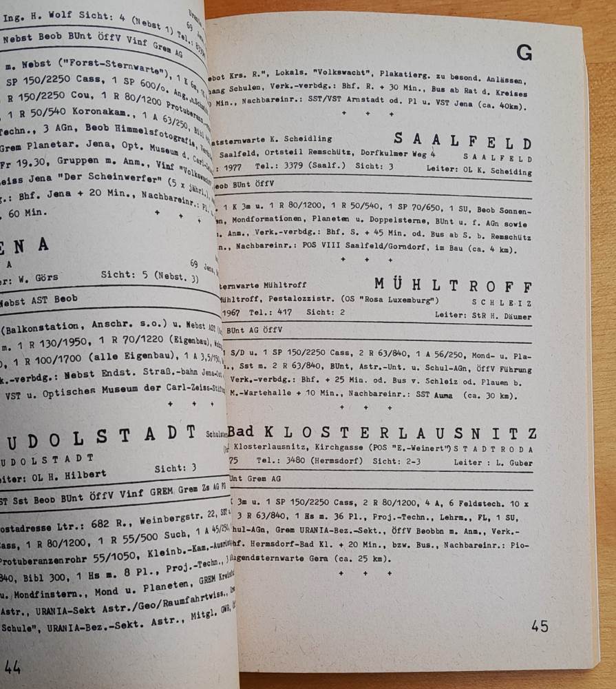 Volks, schul und amateur Sternwarten - Planetarien in der DDR