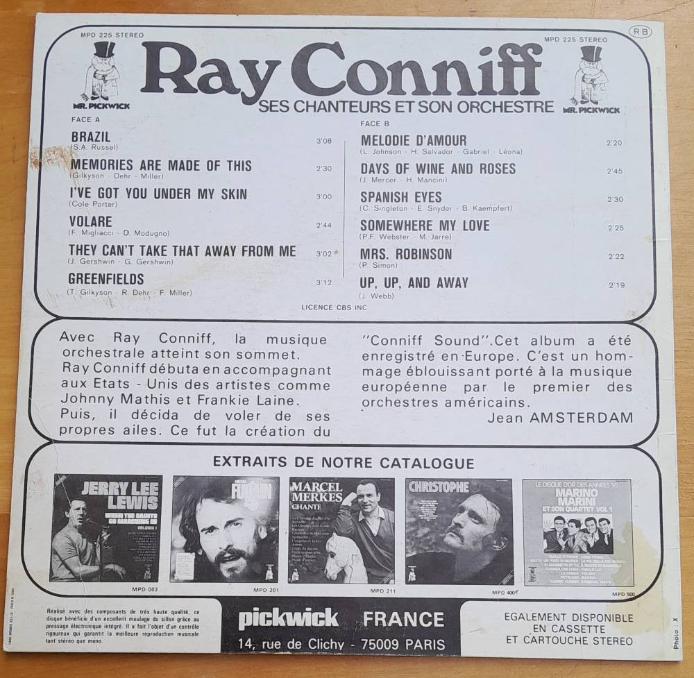 Ray Conniff, Ses chanteurs et son orchestre, LP platňa - long play