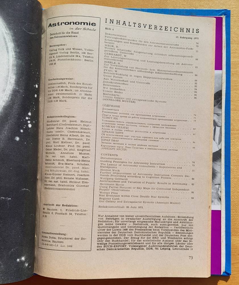 Astronomie in der Schule 1.- 6./1975