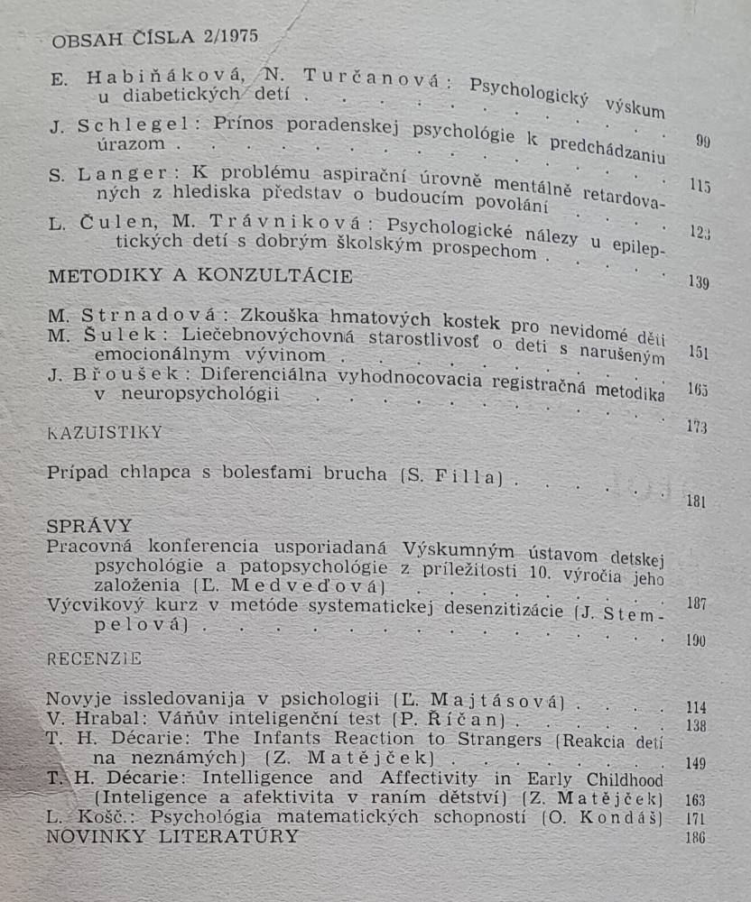 Psychológia a patopsychológia dieťaťa č. 2 / 1975
