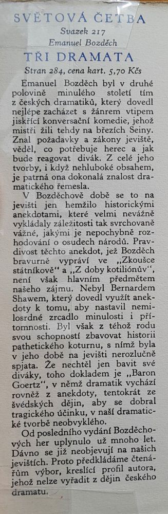 Tři dramata / Krásná literatura / Světová četba