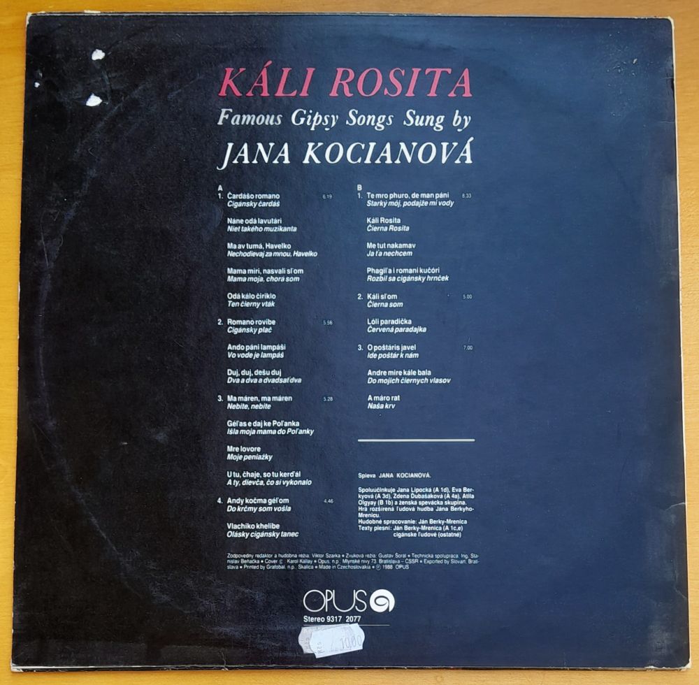 Káli Rosita - Jana Kocianová a The Ján Berky Mrenica Folk Band, LP platňa, Long play
