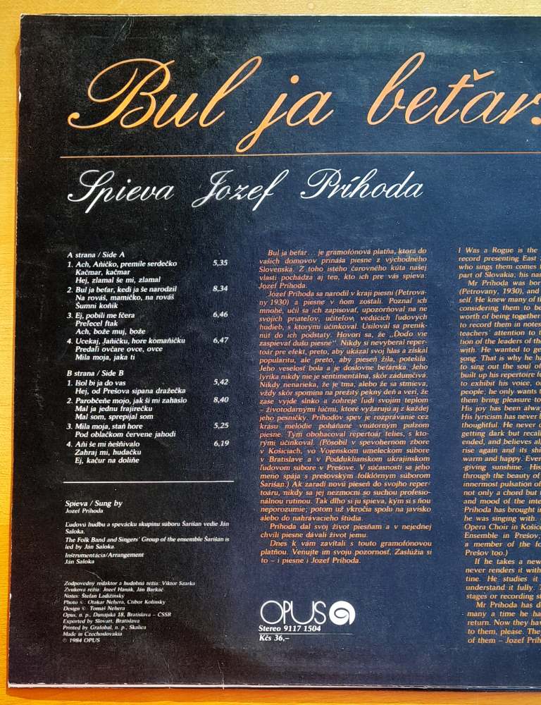 Bul ja beťar, Jozef Príhoda - LP Platňa, Long play