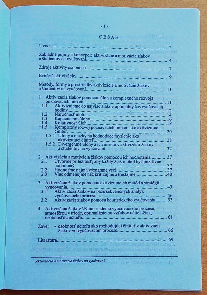 Aktivizácia a motivácia žiakov a vyučovaní