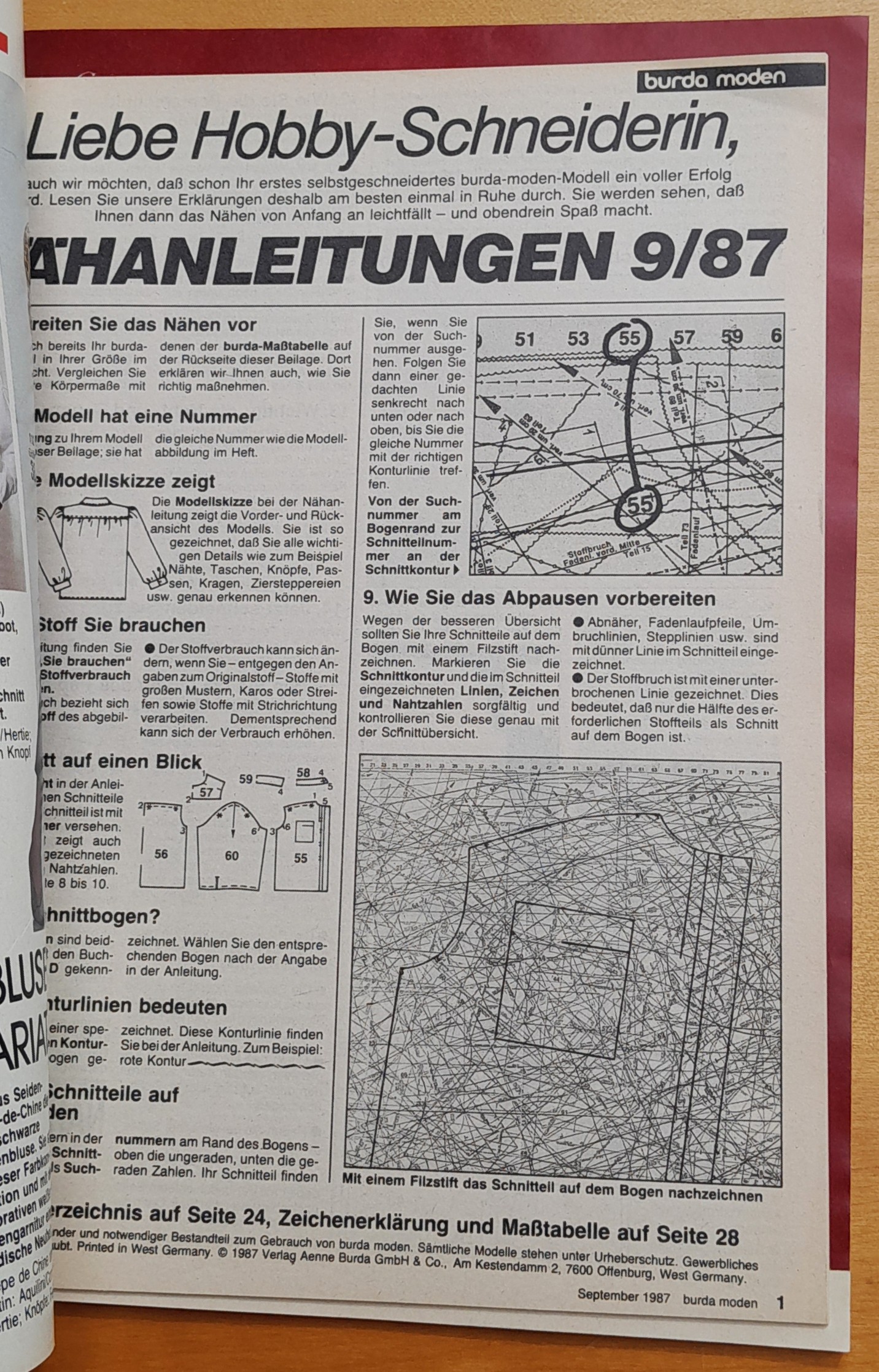 Burda moden 1987-9 + časť strihovej prílohy