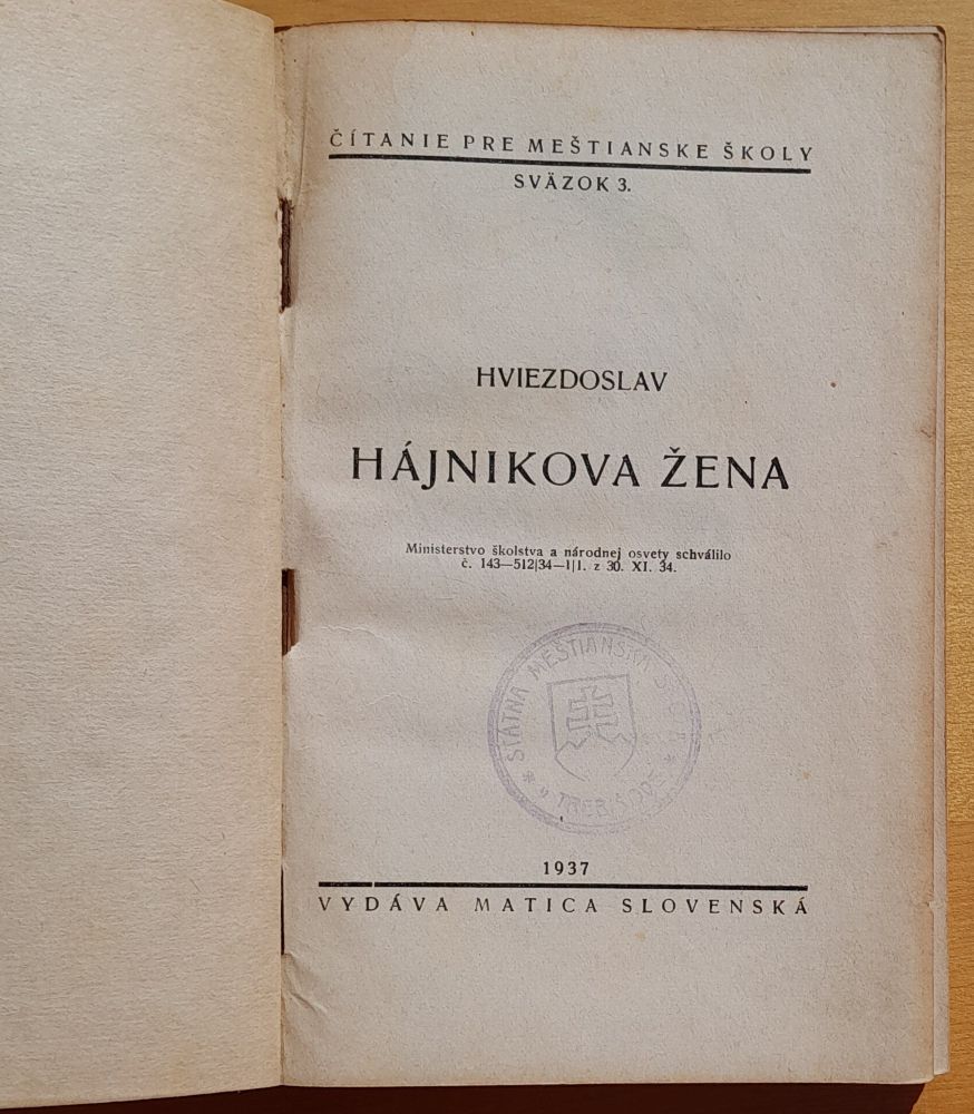 Hájnikova žena - Čítanie pre meštianske školy