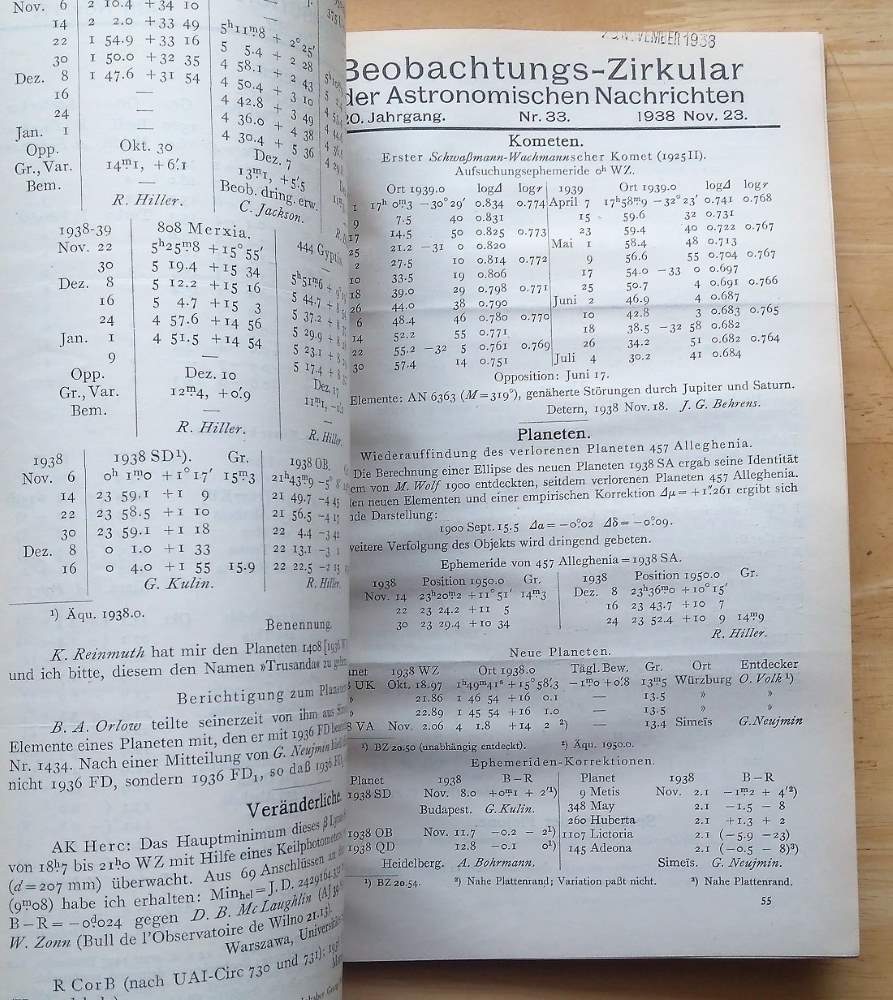 Beobachtungs-Zirkulare der Astronomischen Nachrichten