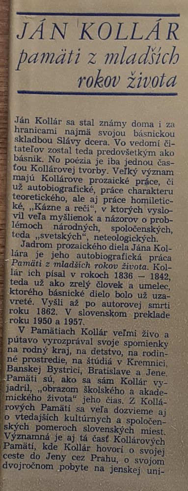 Pamäti z mladších rokov života - Ján Kollár