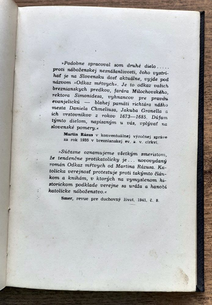 Rázusov odkaz mŕtvych v službách boja proti náboženskej nesnášanlivosti