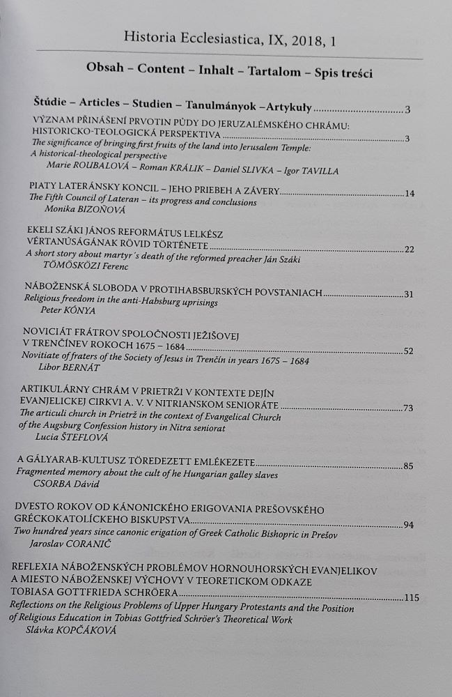Historia Ecclesiastica / ročník IX. 2018 číslo 1. 2.