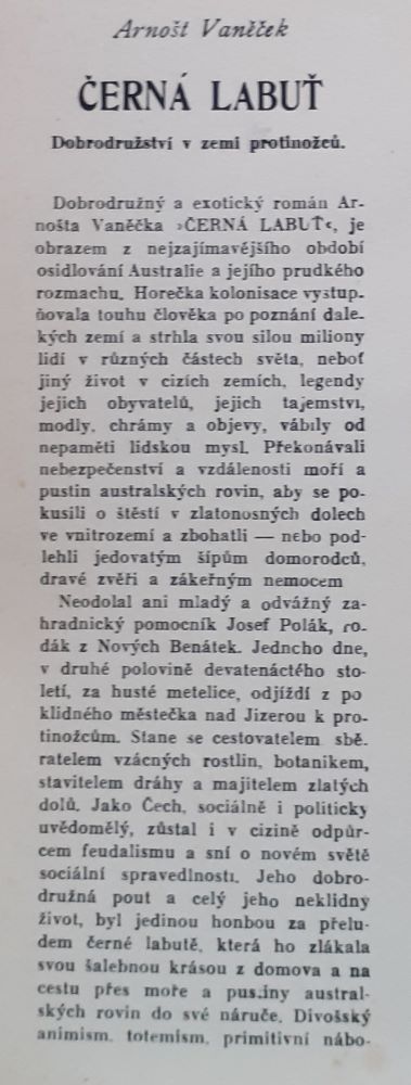 Černá labuť / Dobrodružství v zemi protinožcú / Knihovna krásné prózy / 5. zväzok